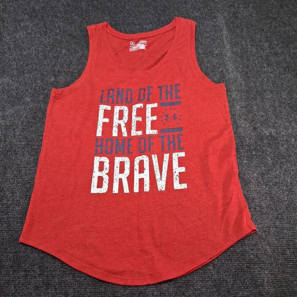 Under Armour HeatGear Tank Top Women SM S Red Freedom Patriotic Land Of The Free